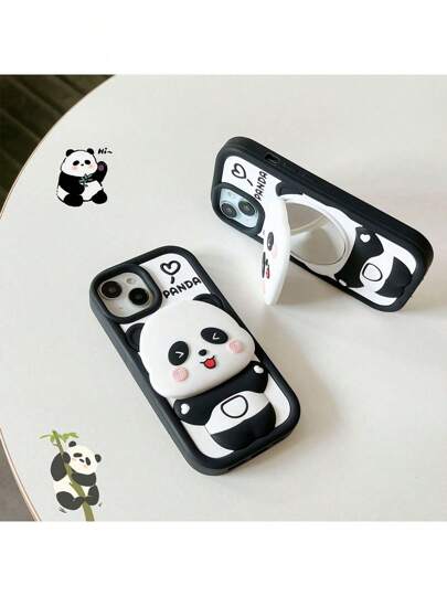 Süße Panda Design Handyhülle mit Spiegel & Ständer, kompatibel mit iPhone 11 12 Hülle, iPhone 13 14 15 16 Pro Max wasserdicht stoßfest kratzfest