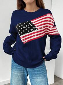 Chiquease Suéter corto con bandera de manga larga y cuello redondo, para uso diario casual