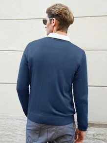 RueChic Men Solid V Neck Sweater Without Shirt - Blue - View 2