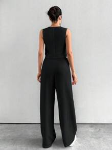 EURMUSE White Two Pieces Vest And Pant - Black - View 2