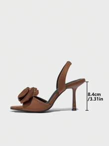 Women's Bow Decor Pointed Toe Elastic Strap High Heel Sandals, Elegant For Party, Commute And Daily Wear, Fashion Satin Brown High Heel Shoes For Summer And Autumn Valentines