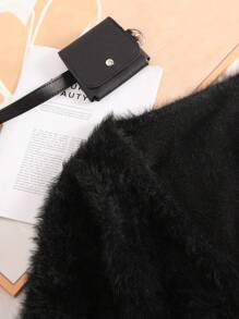 CosyJoli Große Größen Damen Plüsch Strickjacke, Winter - Schwarz - Übersicht 5