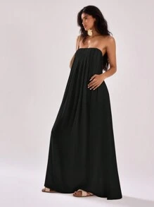 MUSERA 抹胸宽松褶皱长裙，适合度假、夏季、毕业典礼、优雅婚礼宾客、海滩度假、伊比沙岛、秋季、夜间外出、婚礼宾客、优雅、教堂、约会之夜、圣诞节、秋季、冬季派对等场合。