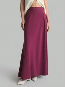 Ontre 女式束带喇叭下摆纯色简约 A 字裙 - 紫色 - 查看 3