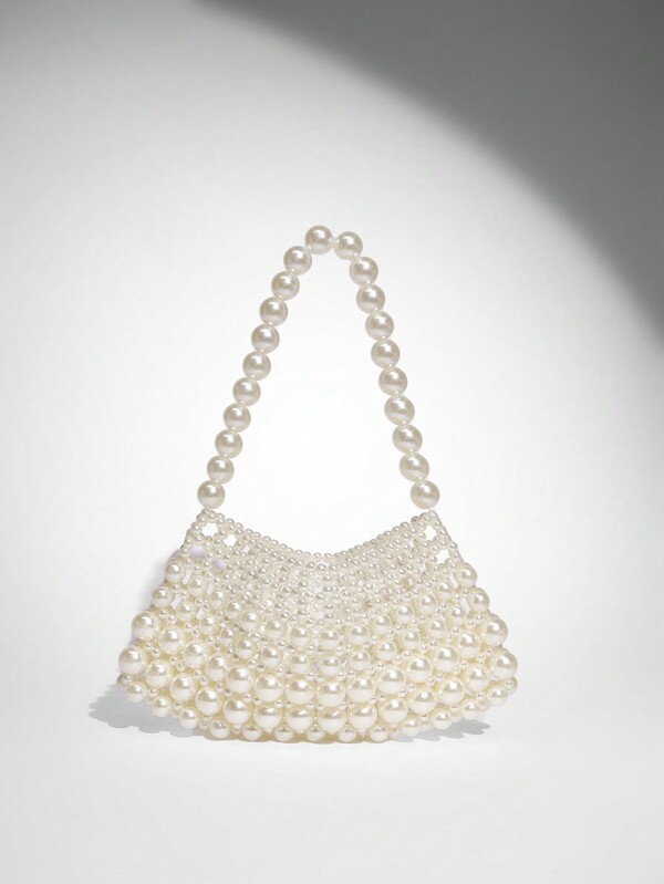 SHEIN X Lucía Bellido SHEIN BAE White Pearl Beaded Shoulder Bag