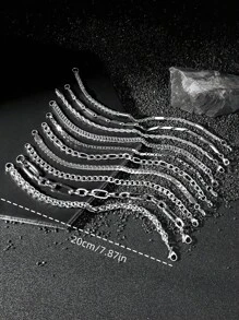 10pcs/Set Men's Fashion Avant-Garde Bracelet Stainless Steel Chain Bracelet Suitable For Daily Wear Back To School Student Bracelet Gift For Love