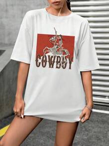 INAWLY 复古 90 年代/2000 年代马戏团女牛仔图案圆领短袖 T 恤休闲上衣图案 T 恤女式上衣