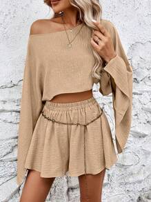 Pariaura 船領短上衣和短褲(無鏈款) - 卡其色 - 查看 5