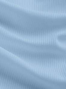 Slaydiva 大码女式休闲基本款工字背心无袖深 V 领罗纹背心，侧面有褶皱设计，白色 - 藍色 - 查看 6