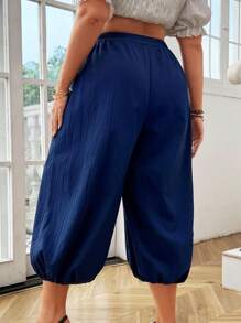 EMERY ROSE Plus Size Women's Plain Casual Pants For Everyday Wear - Green - View 2