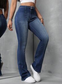SHEIN Tall Jeans de campana de mujer, de mezclilla con estiramiento sexy, azules, corte bota