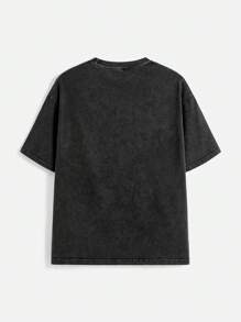 Manfinity VCAY 男士休闲宽松圆领短袖酸洗T恤，夏季 - 黑色 - 查看 2