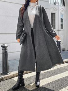 SHEIN Unity Plus Size Casual Double-Breasted Long Overcoat, Autumn & Winter