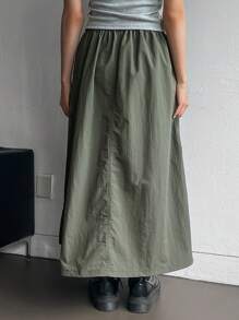 DAZY 女士撞色休闲抽绳腰A字裙，返校季服装