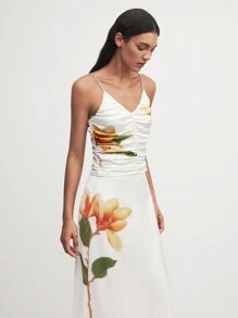 BizChic Top camisola con volantes floral elegante, informal para mujeres de negocios