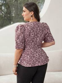 Modelyn Plus Size Cross-Wrap Short Sleeve Shirt For Summer - Pink - View 2