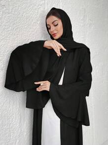 Al Najma Abrigo árabe modesto con capucha y mangas largas acampanadas de unicolor para mujer (Abaya)