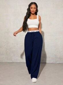 SHEIN SXY 女士字母针织腰带休闲运动裤 - 藏蓝色 - 查看 6