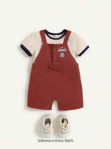 Cozy Pixies 2 szt. Zestaw bluzy i spodenek na szelkach dla chłopców z miękkim dzianinowym wycięciem pod szyją i blokami kolorów