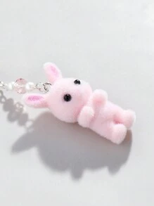 ROMWE Kawaii 3pcs/Set Pink Translucent Bow, White Faux Pearl, Grey/White/Pink Cute Rabbit Flocked Keychain Gift, Fashionable And Delicate Bag Charm, Suitable For Women's Daily Wear And Holidays Valentines