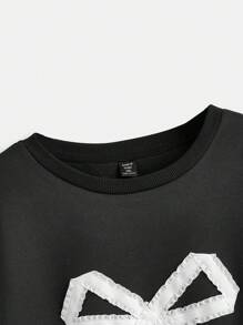 SHEIN MOD Plus Size Black Lace Patchwork Bow Sweatshirt