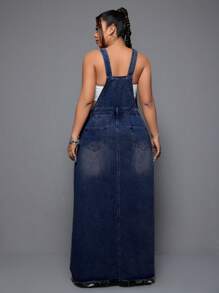 SHEIN ICON Đầm tổng thể denim hở lưng cỡ lớn, phong cách thường ngày rộng rãi thời trang - Màu xanh lam - Xem 2
