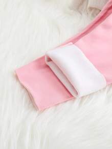 SHEIN 2pcs Tween Girl Simple Comfortable High Elastic Long Sleeve Sleepwear Set - Dusty Pink - View 4