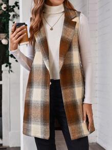 EMERY ROSE 女士翻领无袖格子休闲时尚常规夹克 - 彩色 - 查看 5