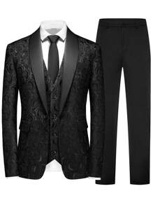 Calvornis Men's Solid Color Simple Daily Wear Long Sleeve Suit With Long Pants - Black - View 4
