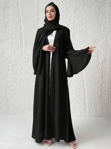 Al Najma Abrigo árabe modesto con capucha y mangas largas acampanadas de unicolor para mujer (Abaya)