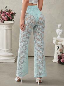 L'Amorae Lace Sheer High Waist Pants - Blue - View 2