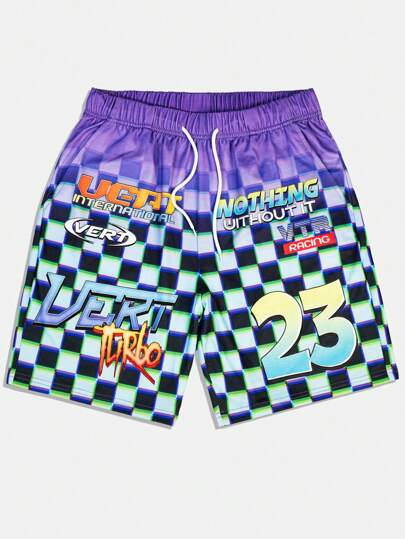 Street Life Men's Fashionable Streetwear Chess Board Print Shorts, Summer