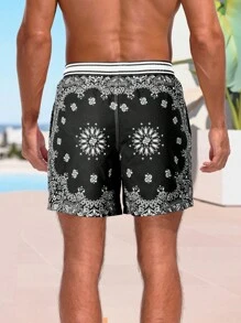 Zalmeno Men's Lace-Up Allover Striped Patchwork Beach Shorts Casual Wear - Multicolor - View 5