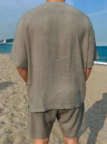 DAZY 男士休闲纯色短袖 T 恤和短裤 2 件套，夏季