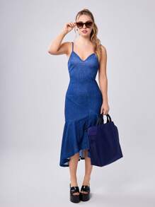 Maija Women's Solid Color Simple Daily Summer Cami Dress - Blue - View 2