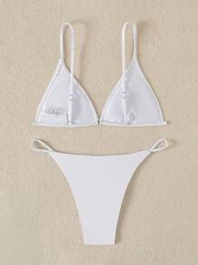 SHEIN Swim Conjunto de bikini de vacaciones de un solo color con tirantes finos y espalda descubierta para el verano y la playa