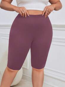 SHEIN Essnce Quần legging bó sát tối giản màu trơn cỡ lớn - Trang phục thường ngày - Bụi hồng - Xem 1