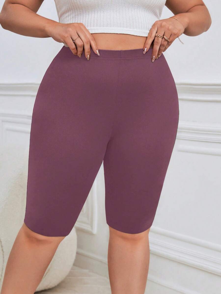 SHEIN Essnce Quần legging bó sát tối giản màu trơn cỡ lớn - Trang phục thường ngày - Bụi hồng - Xem 1