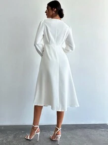 Firerie Abiti a-line con maniche lunghe, vita a peplum e design floreale simmetrico al collo, adatti per matrimonio/fidanzamento, concerto/festival, laurea - Bianco - Visualizzare 5