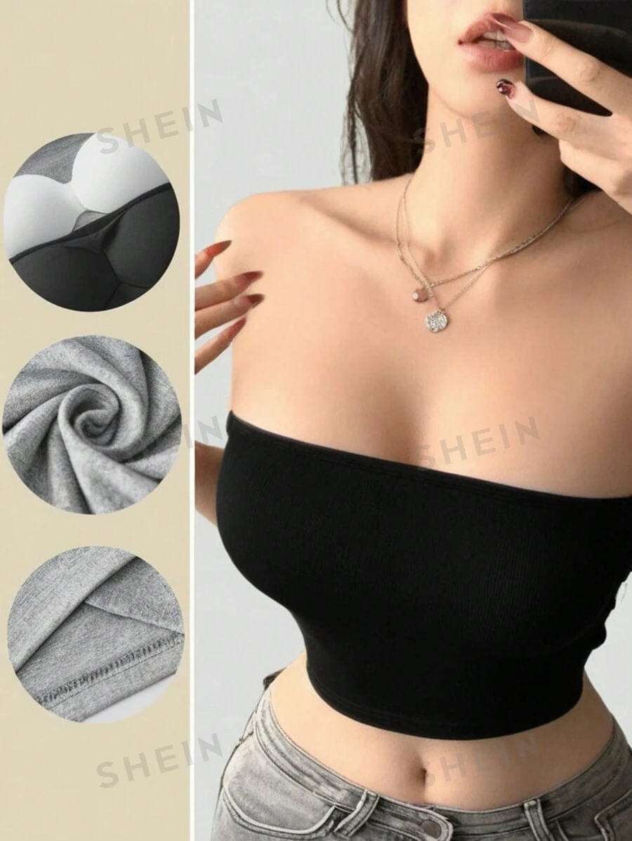 Chiquease Conjunto de parte superior cosechadas minimalistas de unicolor con bandeaux sin espalda para mujer