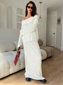 Aloruh 2件套：露肩上衣 + 直筒裙 - 白色 - 查看 5