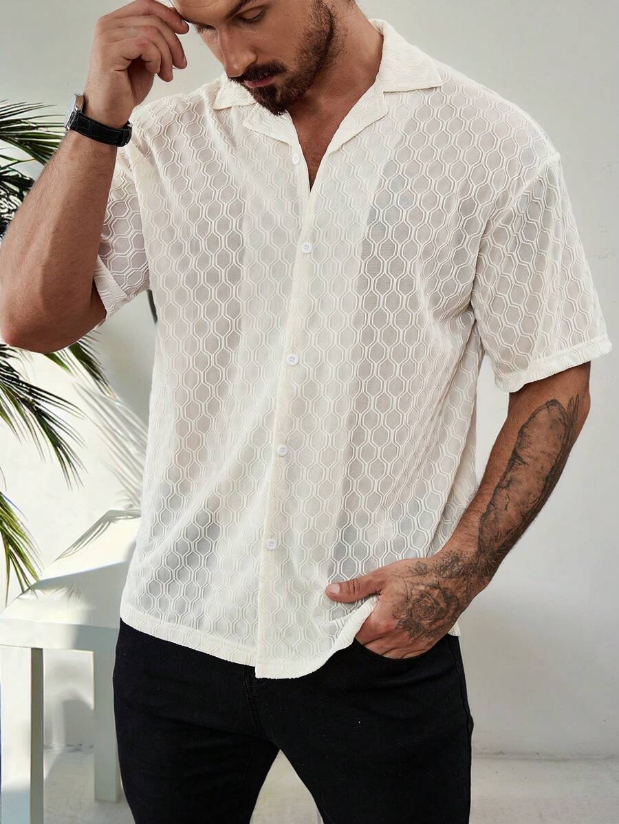 Manfinity Homme قميص رجالي صلب بأزرار أمامية للصيف