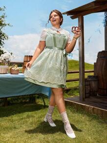 SHEIN Frenchy Plus Size Dirndl Green Embroidered Oktoberfest Dress For Women - Green - View 5
