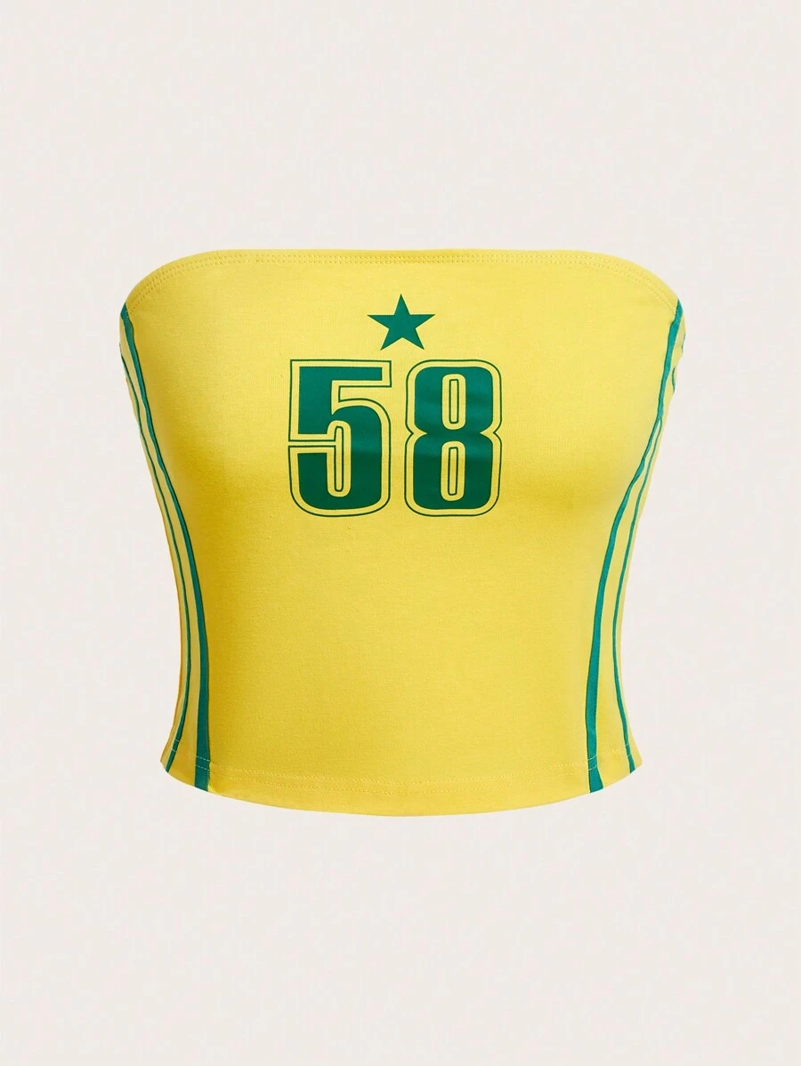 SHEIN EZwear Contrast Trim Letter Print Tube Top, Summer