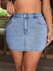 SHEIN ICON Falda vaquera mini casual de unicolor para mujer de talla grande