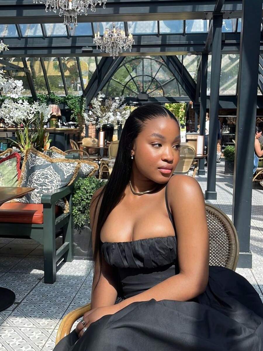 Women's Plain Simple Daily Spaghetti Strap Dress - Black - View 1