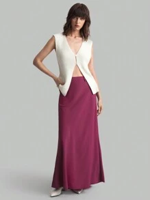 Ontre 女式束带喇叭下摆纯色简约 A 字裙 - 紫色 - 查看 1