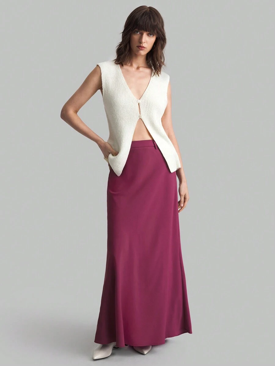 Ontre 女式束带喇叭下摆纯色简约 A 字裙 - 紫色 - 查看 1