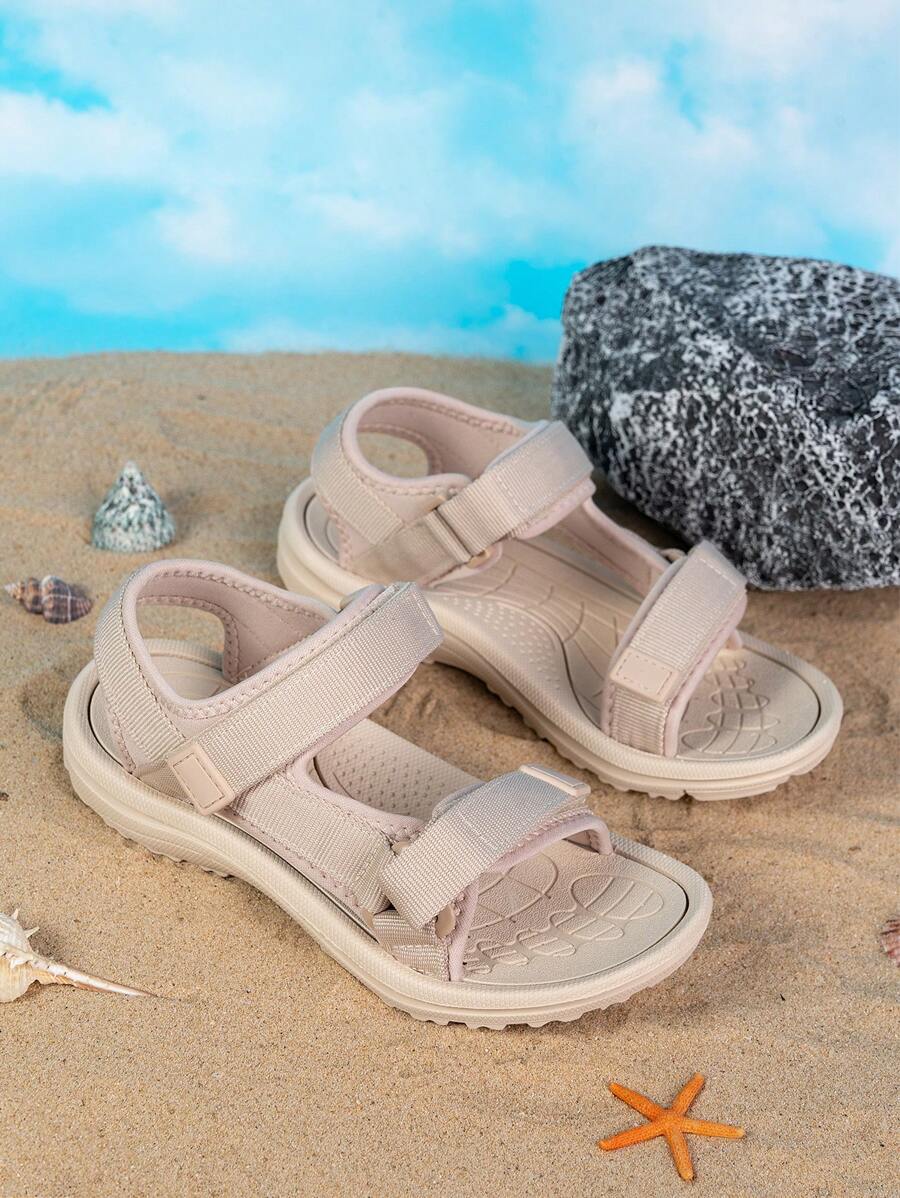 Dép thể thao thông thường thoáng khí cho trẻ em, màu trơn, lớp lót thoải mái, chống ma sát, nhẹ, nhanh khô, đế chống trượt hai lớp, thích hợp đi biển hoặc mặc hàng ngày - Màu be - Xem 1