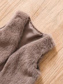 SHEIN Fluffy Sleeveless Jacket For Young Girls Elegant - Grey - View 4
